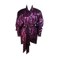 Vintage BYBLOS AMEN WARDY Purple Foiled Dress Jacket with Belt Size 44 IT