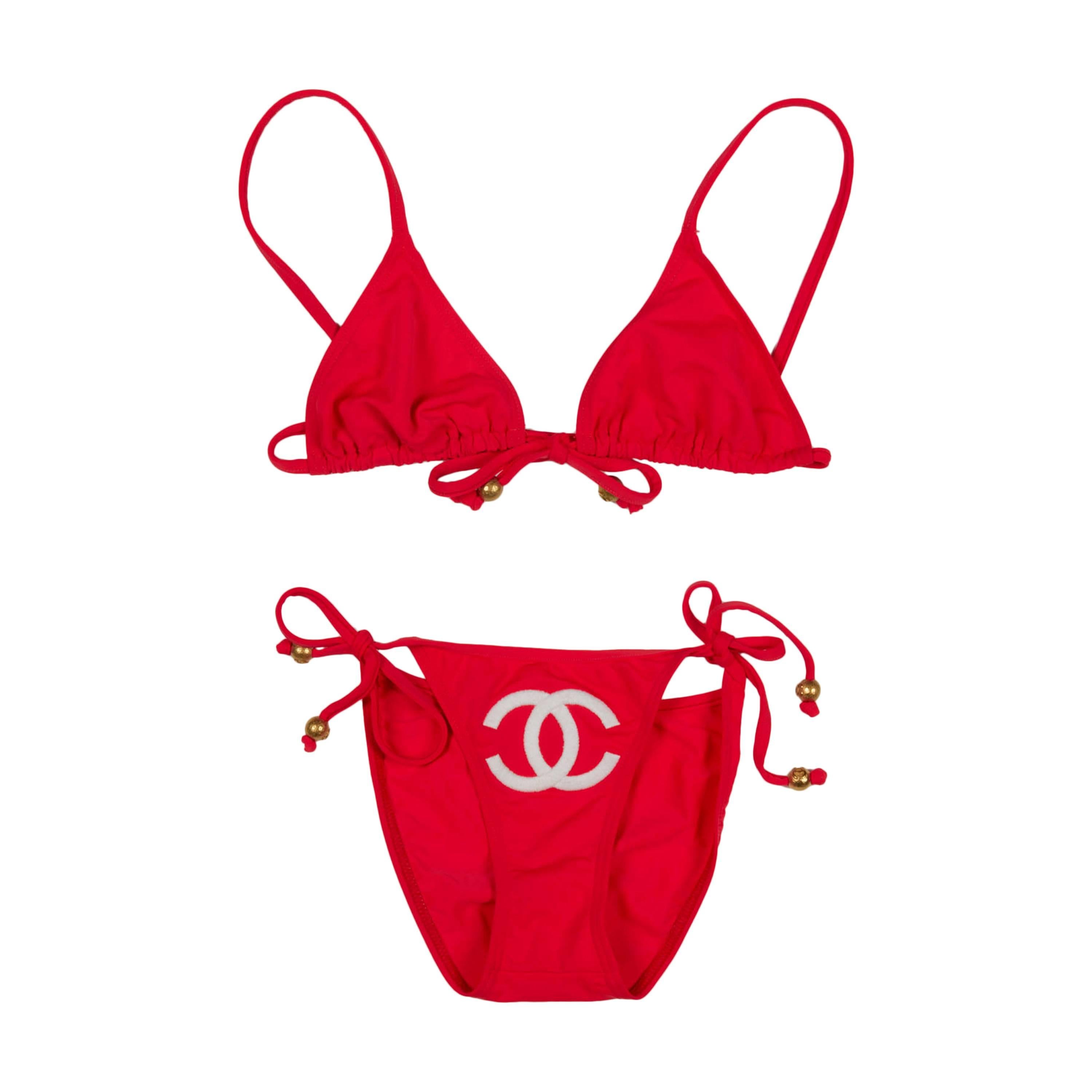 Chanel Red Bikini With CC Logos As Seen On Runway  For Sale