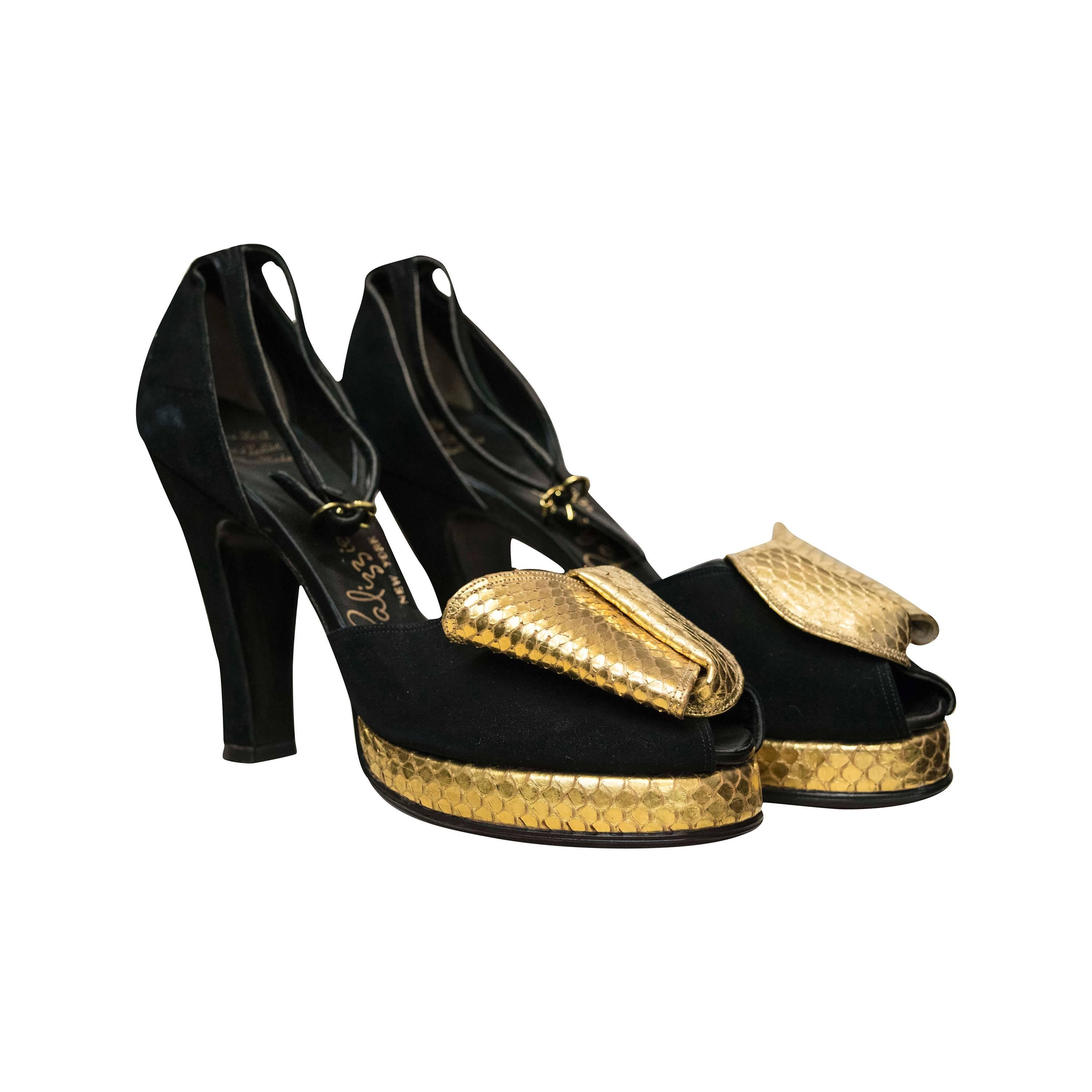 1940s Gold Snakeskin Platform Shoes