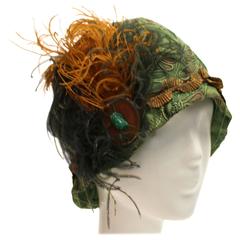 Antique 1920s Green Cloche Hat