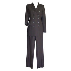 AKRIS Pant Suit Double Breast Dark Brown 10 New