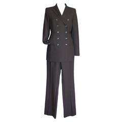 AKRIS Pant Suit Double Breast Dark Brown 10 New 2