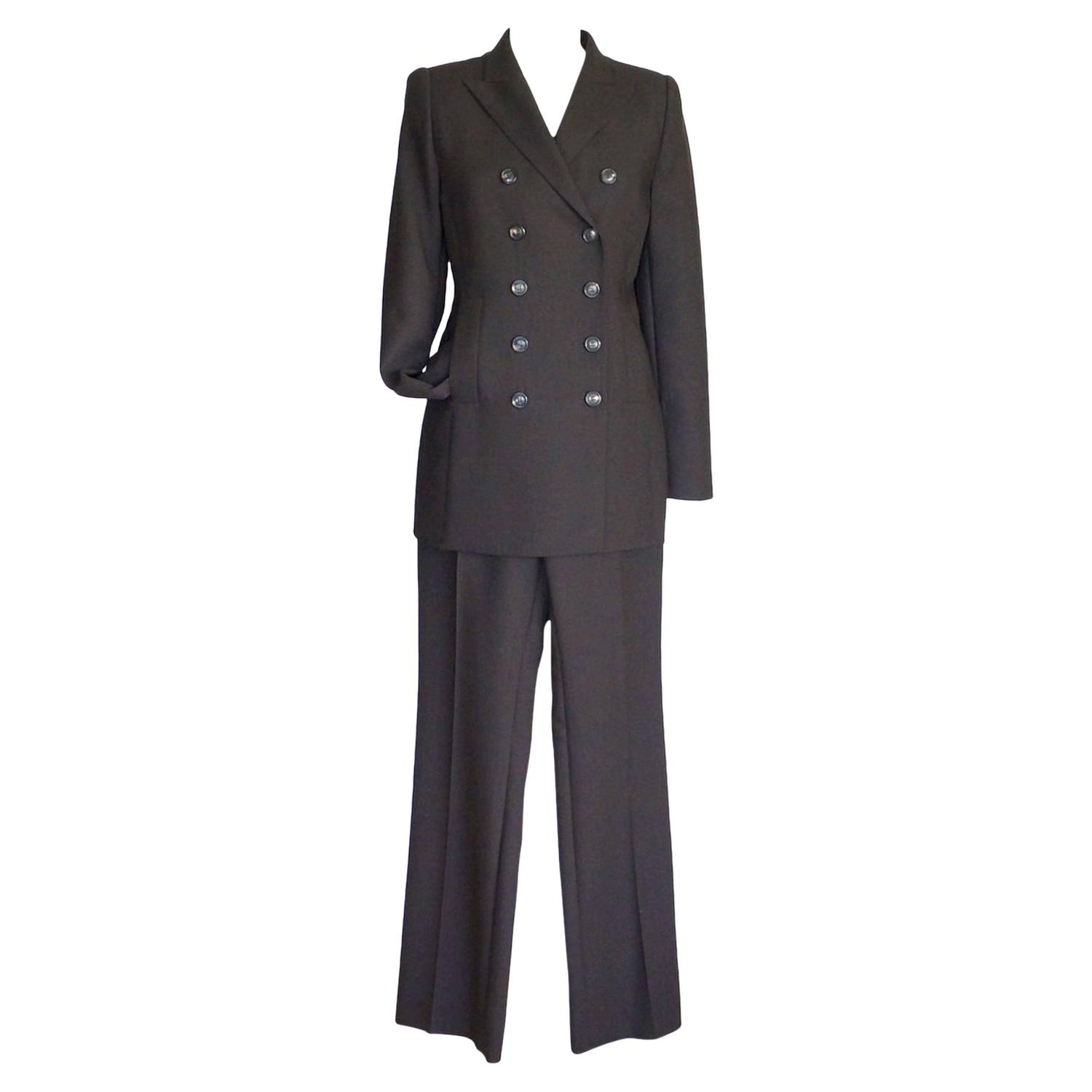 AKRIS Pant Suit Double Breast Dark Brown 10 New For Sale at 1stdibs