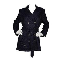 Burberry Brit Navy Quilted Double Breasted Jacket Jacket sz XL