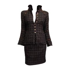 Chanel Navy Tweed Suit with Sparkly Windowpane Pattern