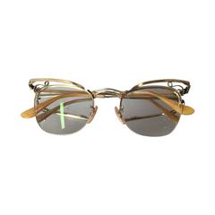 1950s Delicate Gold Filled Cat-Eye Eyeglass Frames w/ Lens