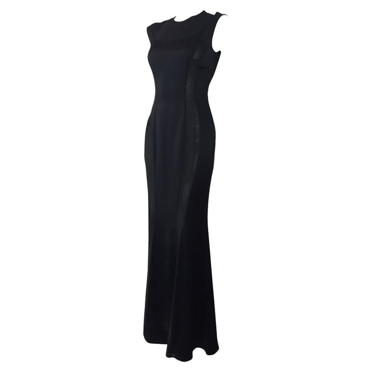 Perfectly Minimalist 1990s Richard Tyler Couture Sleek Sweetheart Neckline Strapless Black Silk Dress