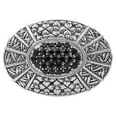 Kyoto Black Diamond & Engraved Sterling Silver Ring 