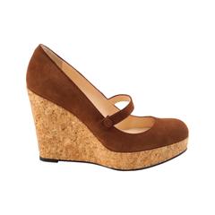 CHRISTIAN LOUBOUTIN Suede Mary Jane Platform Cork Wedge 40 / 10 new 4