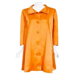 Vintage 1958 Balenciaga Haute Couture Orange Duchess Satin Swing Coat Jacket 