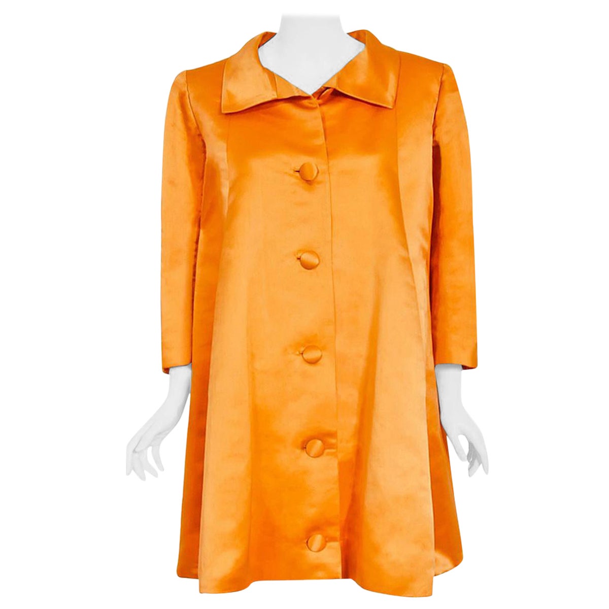 Vintage 1958 Balenciaga Haute Couture Orange Duchess Satin Swing Coat Jacket  For Sale