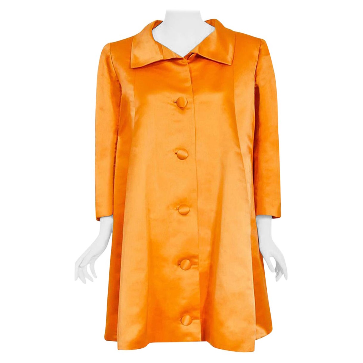 Archival 1958 Balenciaga Haute Couture Orange Duchess Satin Swing Coat Jacket 
