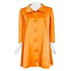 Retro Archival 1958 Balenciaga Haute Couture Orange Duchess Satin Swing Coat Jacket 