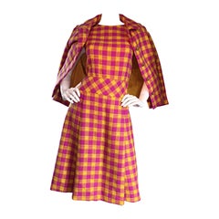 1960s Bill Blass for Maurice Retner Pink + Yellow Plaid A - Line Dress & Jacket