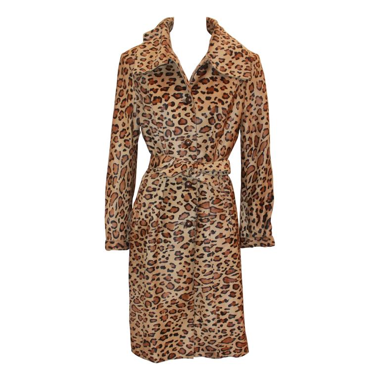 Animal Print Pony Hair Fur Coat With Purple Satin Lining