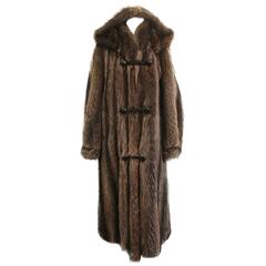 Custom Montgomery Style Hooded Brown Raccoon Full Coat - M 3