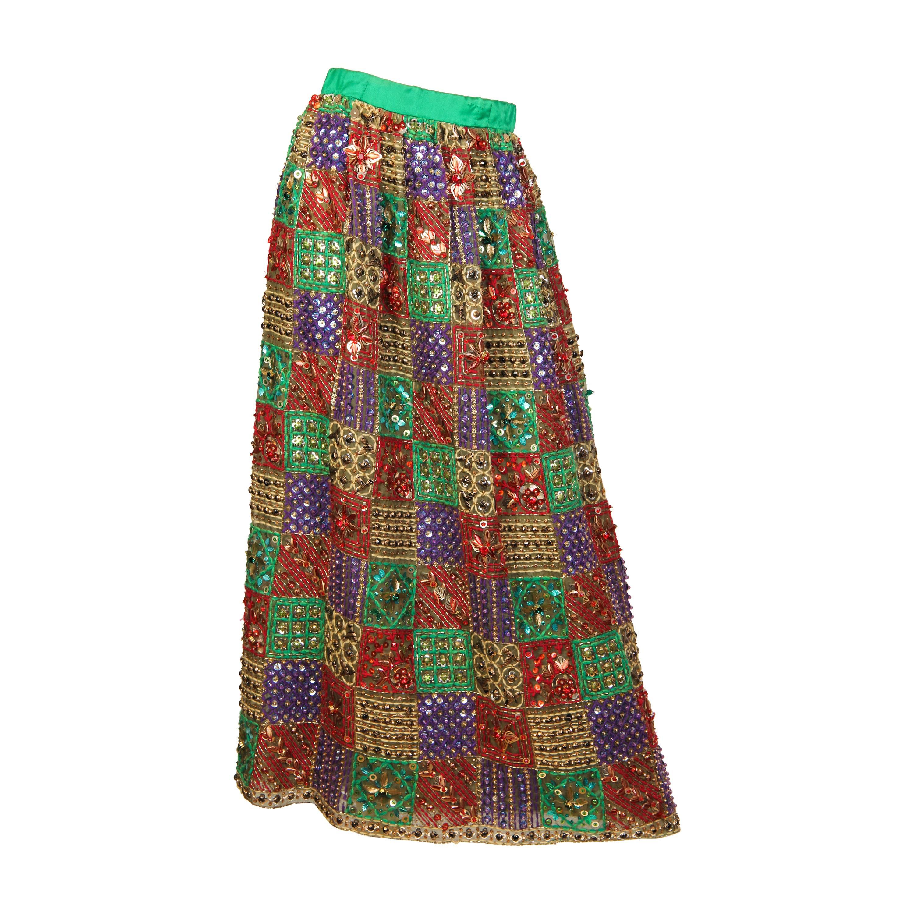 1960s Metallic & Print Malcolm Starr Maxi Dress