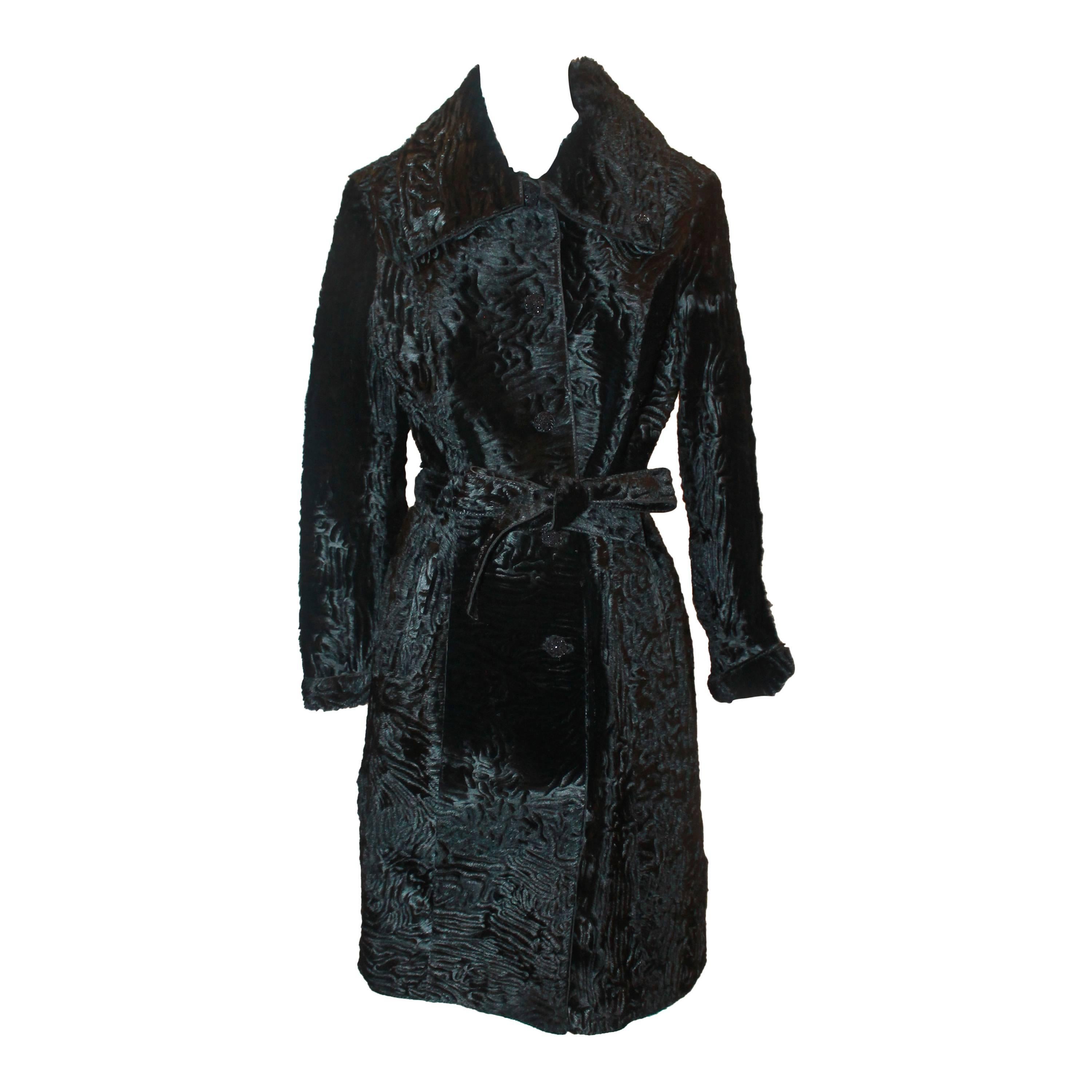 Marengo Black Broadtail Collared Full Coat with Belt - L