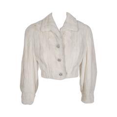 1950's Couture Ivory-White Genuine Ermine Fur Rhinestone Cropped Bolero Jacket