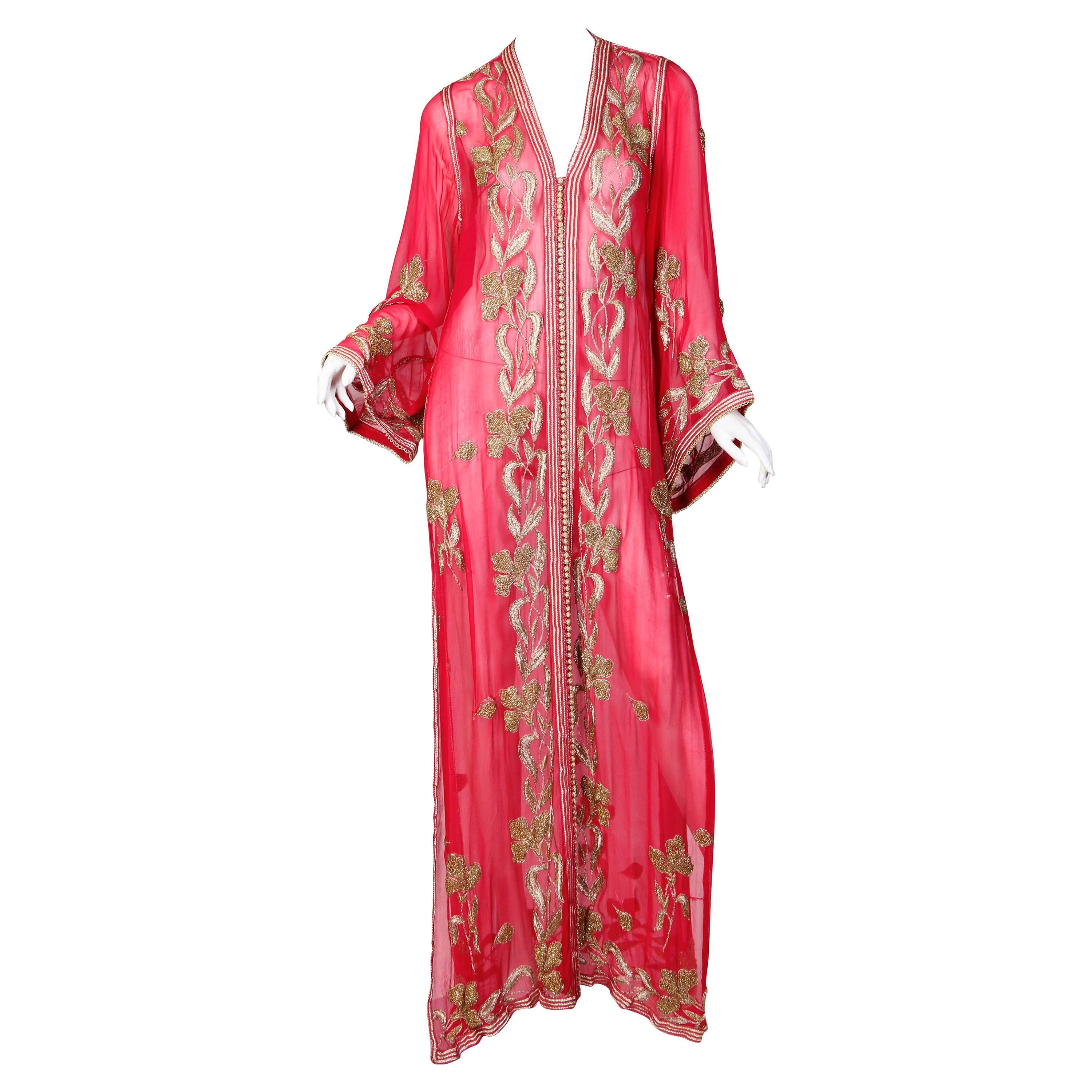 Metal Embroidered Chiffon Kaftan