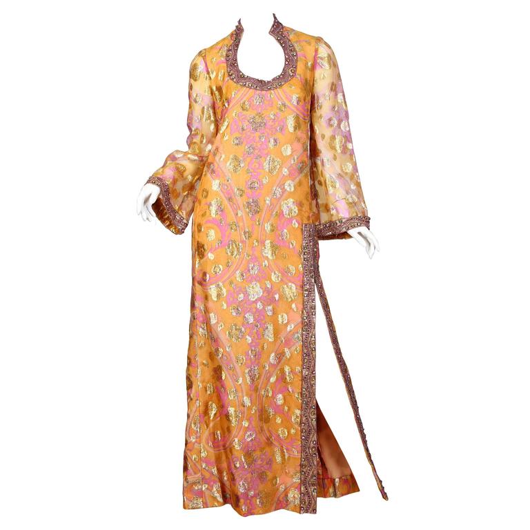 1960s Luxe Bohemian Dress with Crystals at 1stdibs