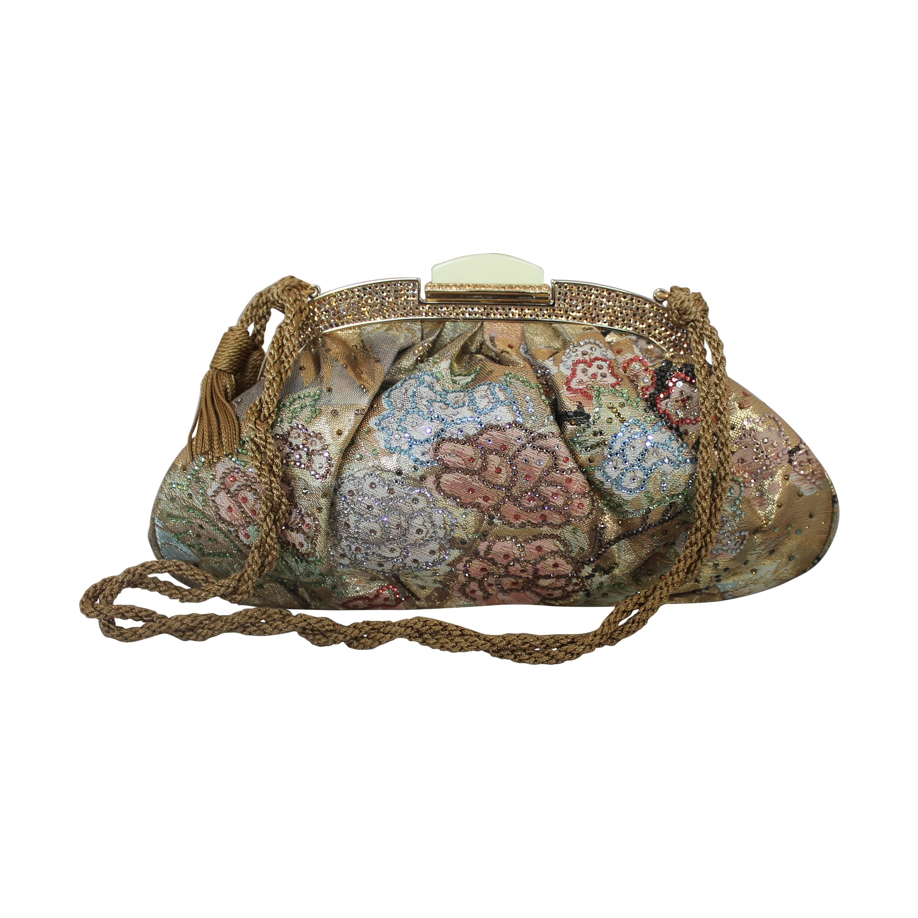 Judith Leiber Collector's Edition Pastel Brocade Bag with Rhinestone Flowers 