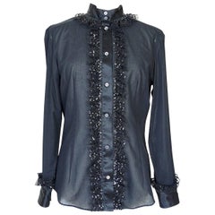 Dolce&Gabbana Top Black Silk Paillette and Tulle Trim 46 / 8