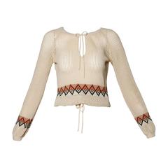 1970s Vintage Wool Hand-Knit Bohemian Sweater Top