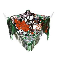 1960s Vintage Wool Hand-Crochet Bohemian Wrap Shawl or Cape with Fringe Trim