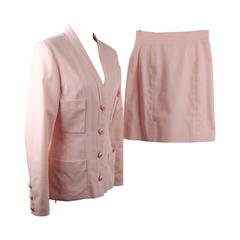 CHANEL Vintage Pink Cotton SUIT BLAZER Jacket & PENCIL SKIRT Size 36 FR