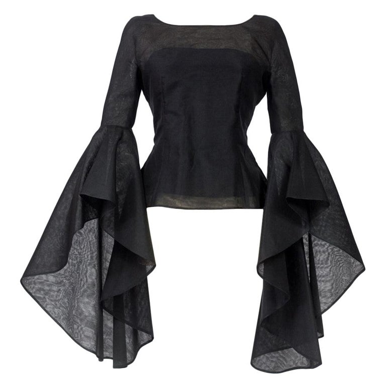 A Pierre Cardin Organza Blouse With Dramatic Batwing Sleeves Circa 1970/1980 For Sale