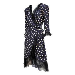 Vintage Yves Saint Laurent Polkadot & Lace Wrap Dress 