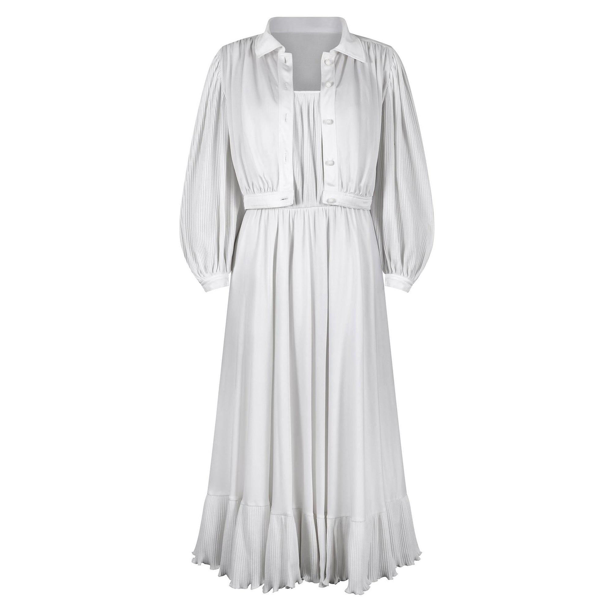 Robe et veste en jersey blanc de haute couture française des années 1970 en vente