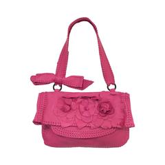  Valentino Garavani Pink Lambskin Shoulder Bag With Floral Appliques and Bow