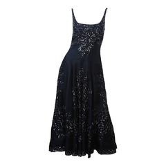 Reem Acra Navy Gown with Floral Sequin Detail For Sale at 1stDibs