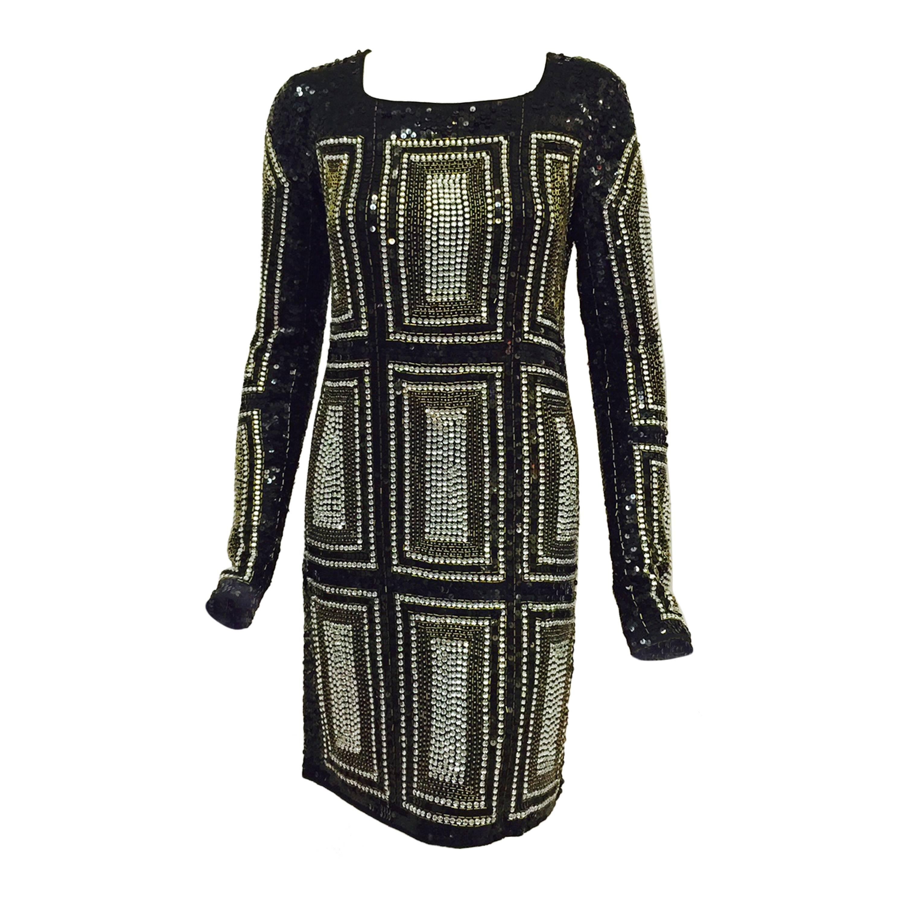 New All Love Black Long Sleeve Dress Encrusted with Beads and Sequins 
