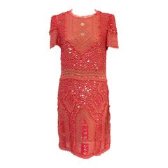 Emilio Pucci Coral Pink Beaded and Sequined Silk Cocktail Dress 6