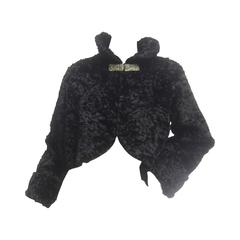 1950s Black Plush Mohair Pile Cropped Jacket