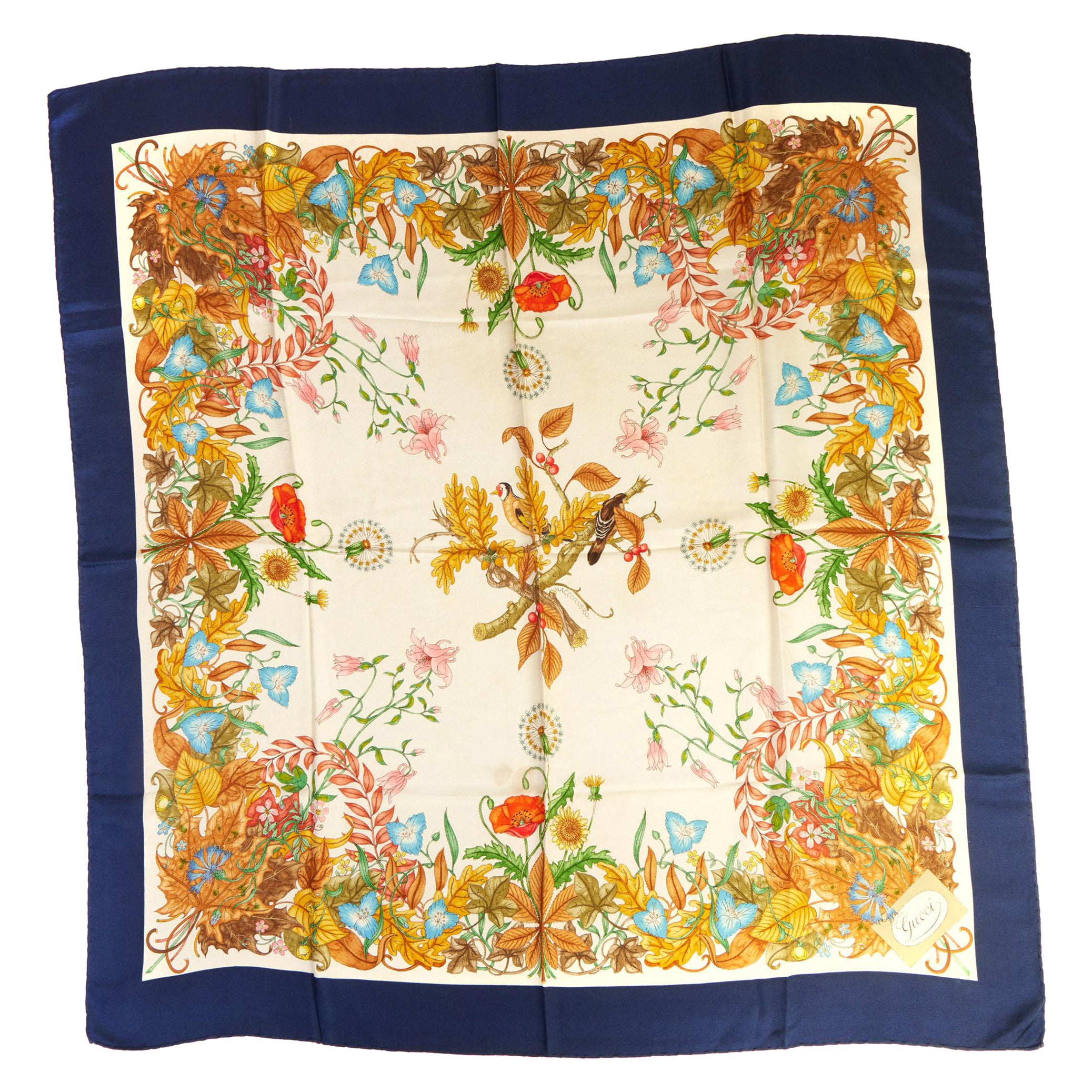 Vintage Gucci 100 Silk Scarf Featuring a Baby Deer Fawn Framed by Flowers at 1stDibs framed