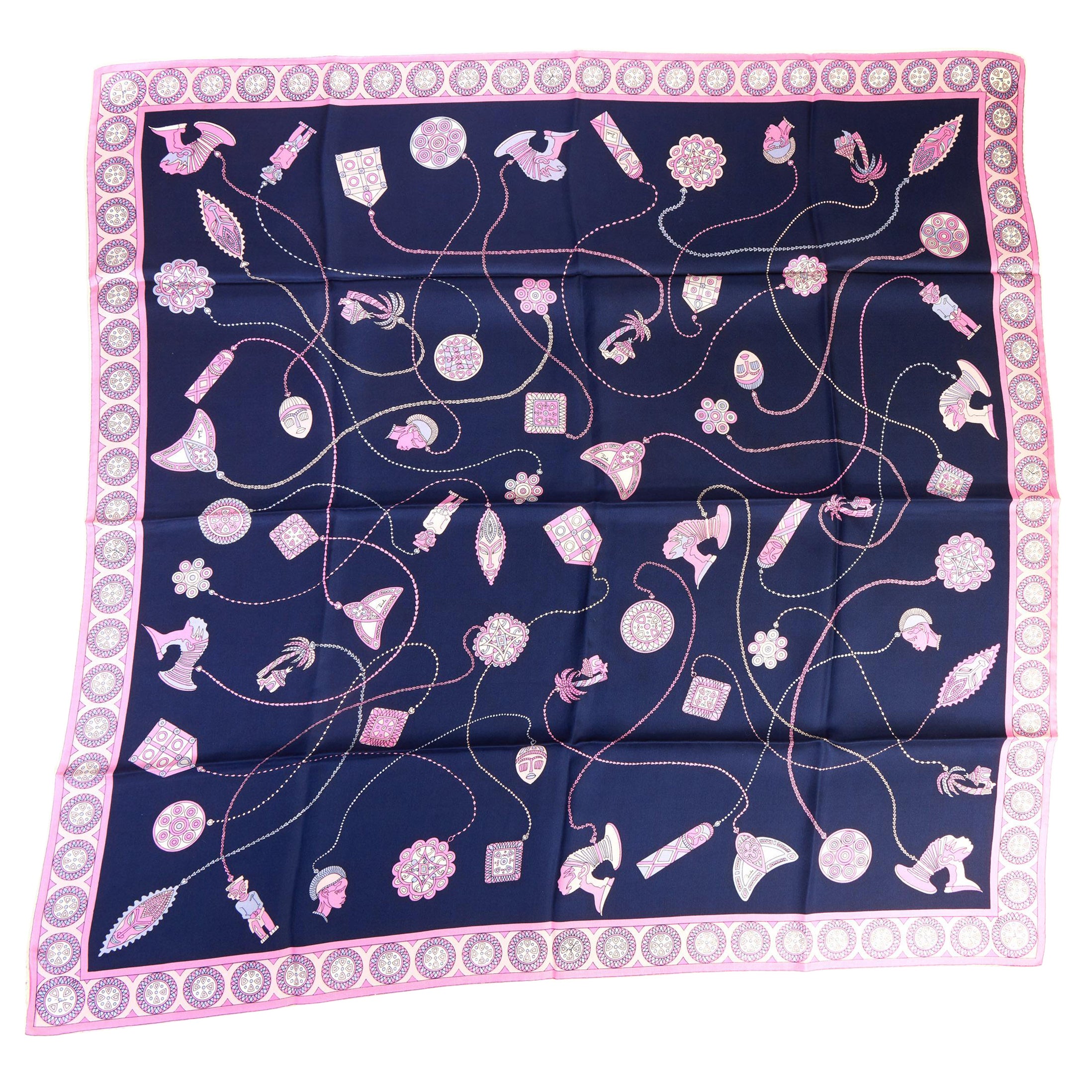 Pucci Navy & Pink Silk Scarf For Sale