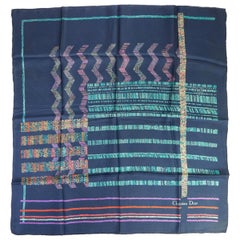 Pañuelo de seda vintage geométrico azul marino Dior