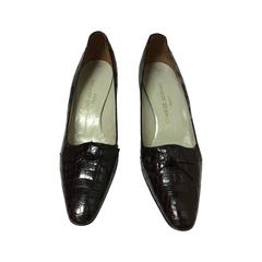 Vintage Charles Jourdan Black Alligator Pumps - Mint Condition - Size 7.5