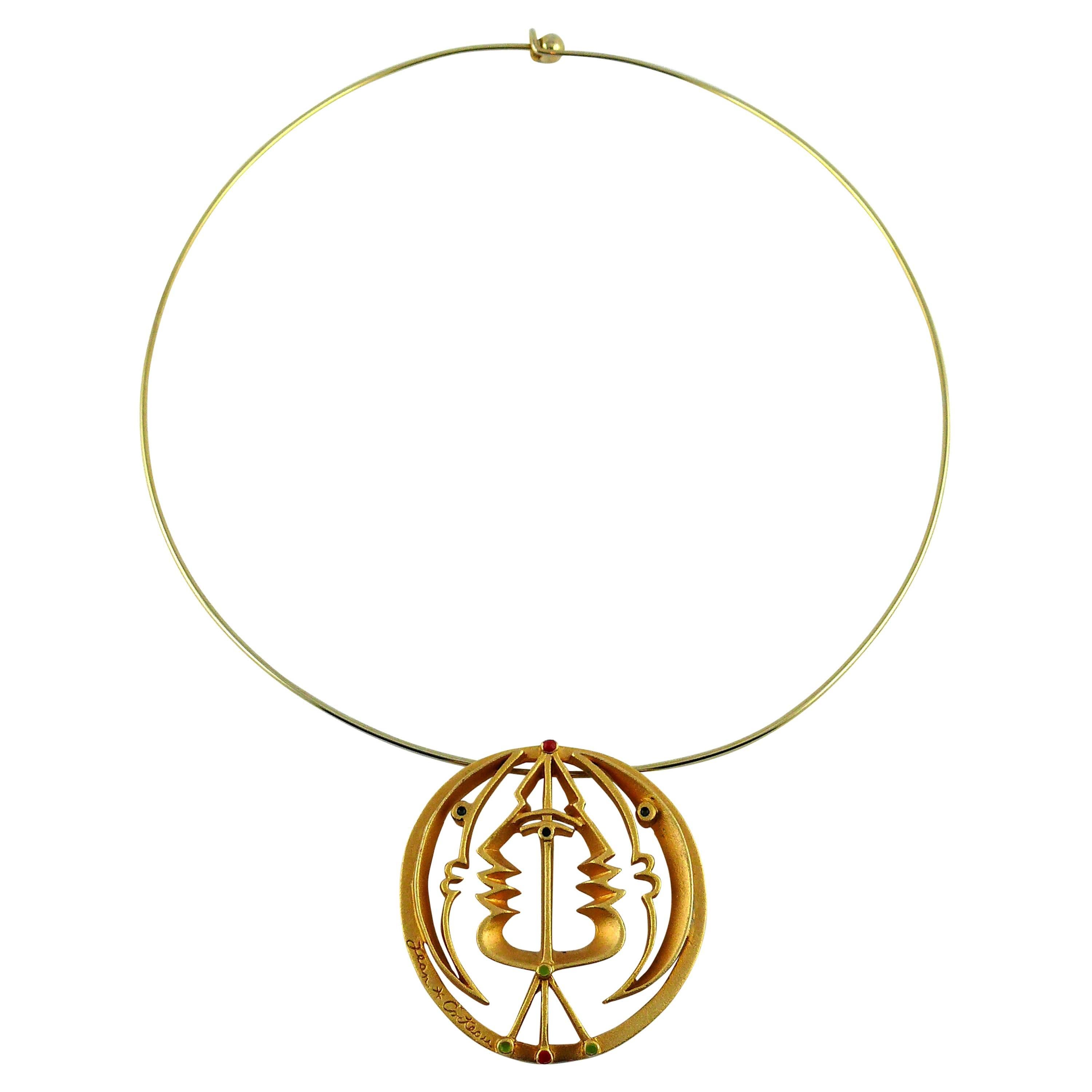 Jean Cocteau Moon and Profile Sculpture Pendant Necklace