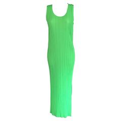 Issey Miyake Neon Green Long Dress for Pleats Please