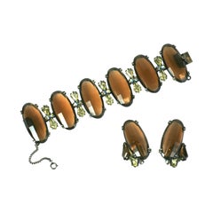 Vintage Schiaparelli Oversized Topaz Bracelet and Ear Clips