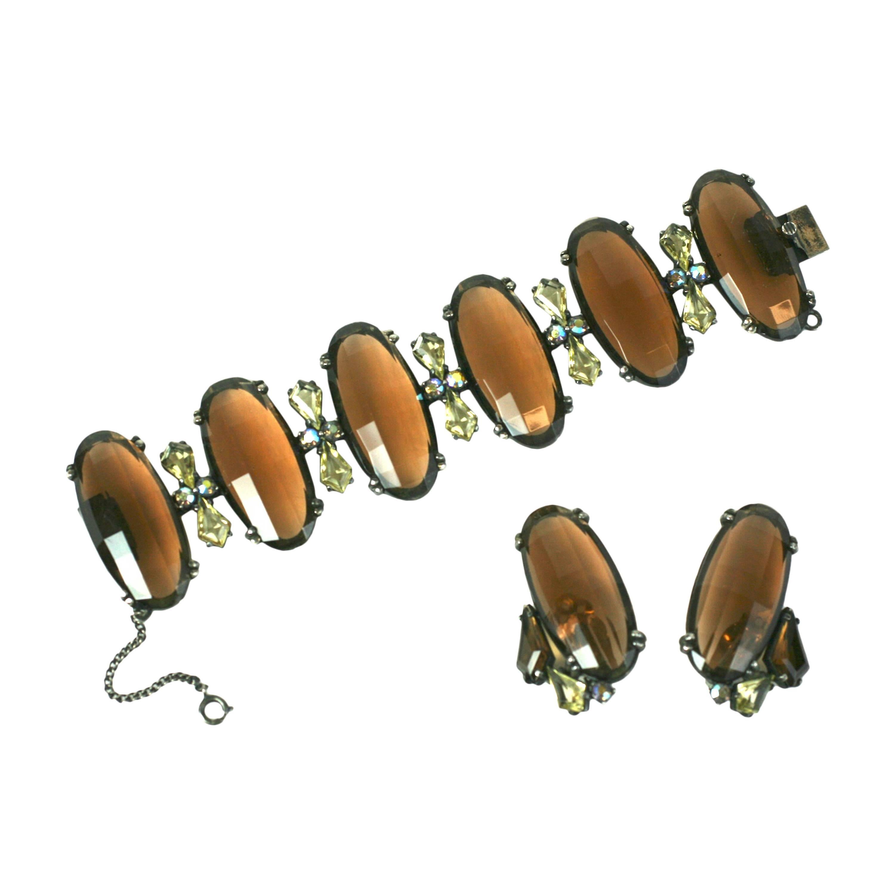 Schiaparelli Oversized Topaz Bracelet and Ear Clips For Sale