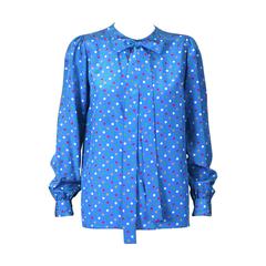 Yves Saint Laurent Polka Dot Bow Blouse 9