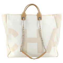 Chanel Deauville Logo Shopping Tote Printed Raffia Large