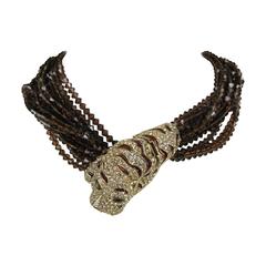 Vintage 1980s Ciner encrusted swarovski Crystal Tiger Choker Necklace- New Old stock 