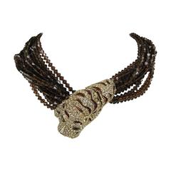 1980s Ciner encrusted swarovski Crystal Tiger Choker Necklace- New Old stock
